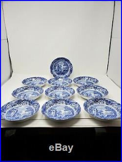 10 Piece Spode Italian Blue 6.5 Cereal Bowl Made in England Scalloped
