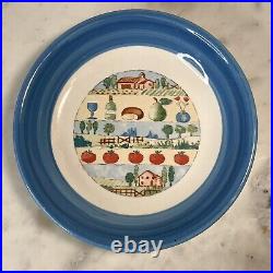 10 Vintage Blue Italian Countryside Pasta Bowls Set of 10