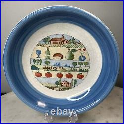 10 Vintage Blue Italian Countryside Pasta Bowls Set of 10