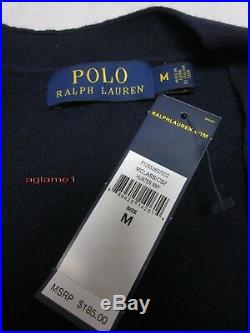$185 POLO RALPH LAUREN merino wool suede patch CARDIGAN SWEATER M Italian Yarn