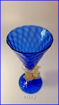 1910s Rare Antonio Salviati 24k Gold Glass Cobalt Champagne Wine Glass Art Piece