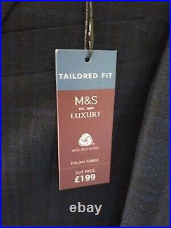 £199 Marks & Spencer Luxury Blue Italian Fabric Wool Blend Suit 38s 32 X33 Bnwt