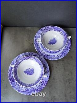 2 Spode Blue Italian Cream Soup Bowls with Underplates England