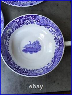 2 Spode Blue Italian Cream Soup Bowls with Underplates England