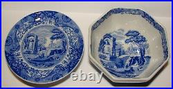 2 Vintage SPODE Blue Italian CAMILLA Miniature Pieces Footed Cake Plate & Bowl