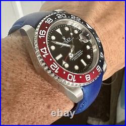 20mm Royal BLUE Italian Vegetable Tanned leather curved Strap Rolex GMT Sub