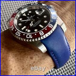 20mm Royal BLUE Italian Vegetable Tanned leather curved Strap Rolex GMT Sub