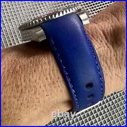 20mm Royal BLUE Italian Vegetable Tanned leather curved Strap Rolex GMT Sub