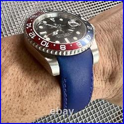 20mm Royal BLUE Italian Vegetable Tanned leather curved Strap Rolex GMT Sub