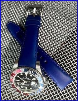 20mm Royal BLUE Italian Vegetable Tanned leather curved Strap Rolex GMT Sub