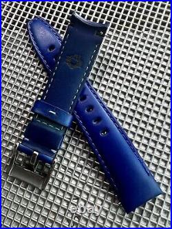 20mm Royal BLUE Italian Vegetable Tanned leather curved Strap Rolex GMT Sub