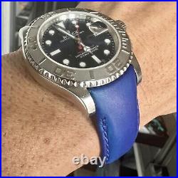 20mm Royal BLUE Italian Vegetable Tanned leather curved Strap Rolex Yachtmaster