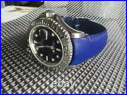 20mm Royal BLUE Italian Vegetable Tanned leather curved Strap Rolex Yachtmaster