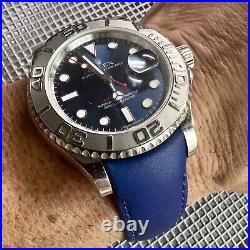 20mm Royal BLUE Italian Vegetable Tanned leather curved Strap Rolex Yachtmaster