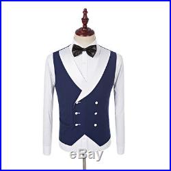 3 Pieces Blue Groom Tuxedos White Shawl Lapel Men Suits Wedding Business Suit