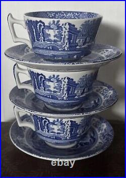 3 SPODE Blue Italian Cup-and-Saucer SET PRISTINE