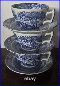 3 SPODE Blue Italian Cup-and-Saucer SET PRISTINE