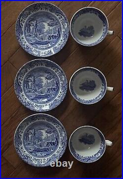 3 SPODE Blue Italian Cup-and-Saucer SET PRISTINE