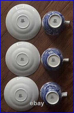 3 SPODE Blue Italian Cup-and-Saucer SET PRISTINE