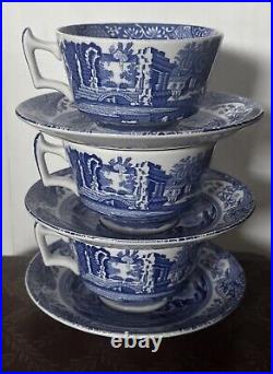 3 SPODE Blue Italian Cup-and-Saucer SET PRISTINE