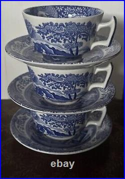 3 SPODE Blue Italian Cup-and-Saucer SET PRISTINE