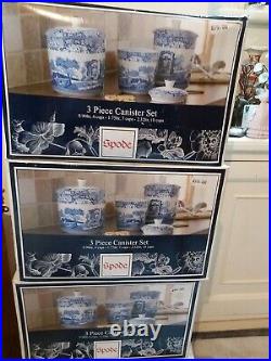 3 sets of Spode blue Italian Canister set of 3 pieces Never been used