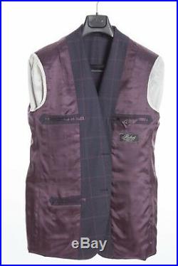 $3190 Belvest 3 Pieces Wool Blue Windowpane Suit 42 US / 52 EU Drop 7R F/W 18