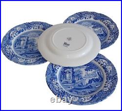 4 Spode Blue Italian Earthenware Dinner Plates, 10 Made In England, New