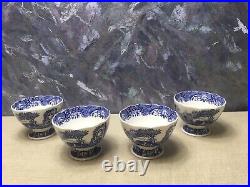 4-Spode Blue Italian Porcelain Footed Serving Bowls, 4.75 Inch Blue White#90