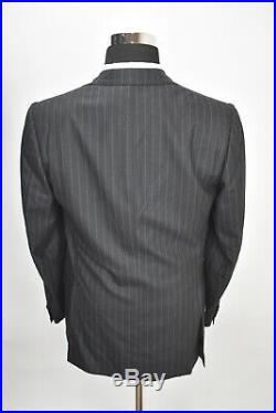 40R Ermenegildo Zegna Couture Gray Blue Striped TWEEDY 2 PIECE SUIT Pants 34