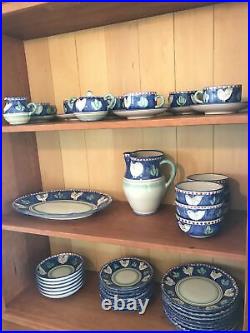 44 piece Vietri fine Italian ceramic dining set. Campagna Chicken blue