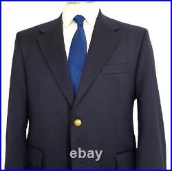 46R-48R Men's Blazer Lanificio Blue Italian Biella Wool Jacket Brass Button