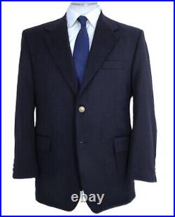 46R-48R Men's Blazer Lanificio Blue Italian Biella Wool Jacket Brass Button