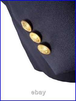 46R-48R Men's Blazer Lanificio Blue Italian Biella Wool Jacket Brass Button