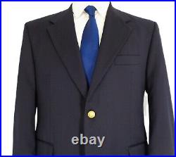 46R-48R Men's Blazer Lanificio Blue Italian Biella Wool Jacket Brass Button