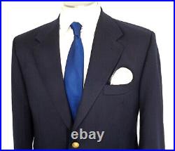 46R-48R Men's Blazer Lanificio Blue Italian Biella Wool Jacket Brass Button