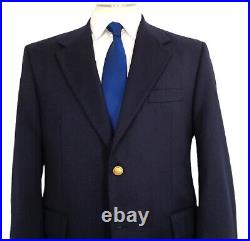 46R-48R Men's Blazer Lanificio Blue Italian Biella Wool Jacket Brass Button