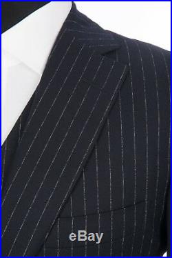 $4980 D'AVENZA Blue Striped Wool 120's 3 Pieces Suit Sewn in Italy 40 US / 50 EU