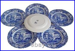 6 Spode Blue Italian Earthenware Dinner Plates, 10 Made In England, New