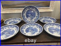 6 Spode Winter's Eve Blue Large 10 Individual Pasta Bowls Or Serving Etc EUC