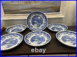 6 Spode Winter's Eve Blue Large 10 Individual Pasta Bowls Or Serving Etc EUC