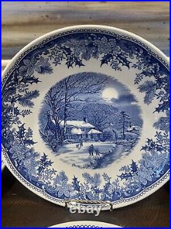 6 Spode Winter's Eve Blue Large 10 Individual Pasta Bowls Or Serving Etc EUC