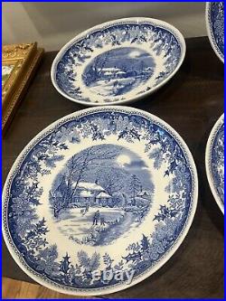 6 Spode Winter's Eve Blue Large 10 Individual Pasta Bowls Or Serving Etc EUC