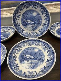 6 Spode Winter's Eve Blue Large 10 Individual Pasta Bowls Or Serving Etc EUC