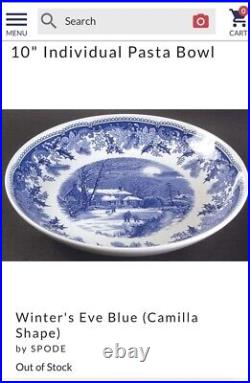 6 Spode Winter's Eve Blue Large 10 Individual Pasta Bowls Or Serving Etc EUC