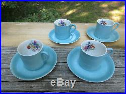 9-piece Victoria Czech Demitasse Set Blue Porcelain Coffee Tea Service Floral