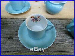 9-piece Victoria Czech Demitasse Set Blue Porcelain Coffee Tea Service Floral