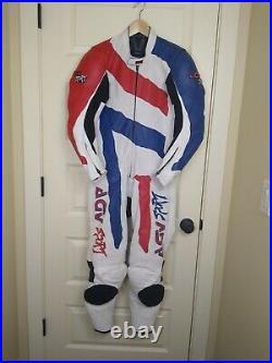 Agv Sport One Piece Italian Leather Racing Suit Size 48 Red White Blue Pre-owned