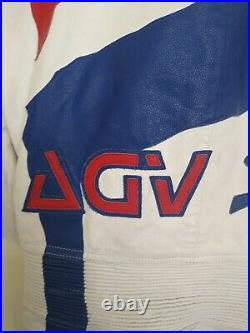 Agv Sport One Piece Italian Leather Racing Suit Size 48 Red White Blue Pre-owned