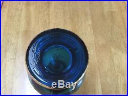 Antique Bavarian Blue Glass 8 piece Decanter & Snap Glasses -Gilded & Enameled